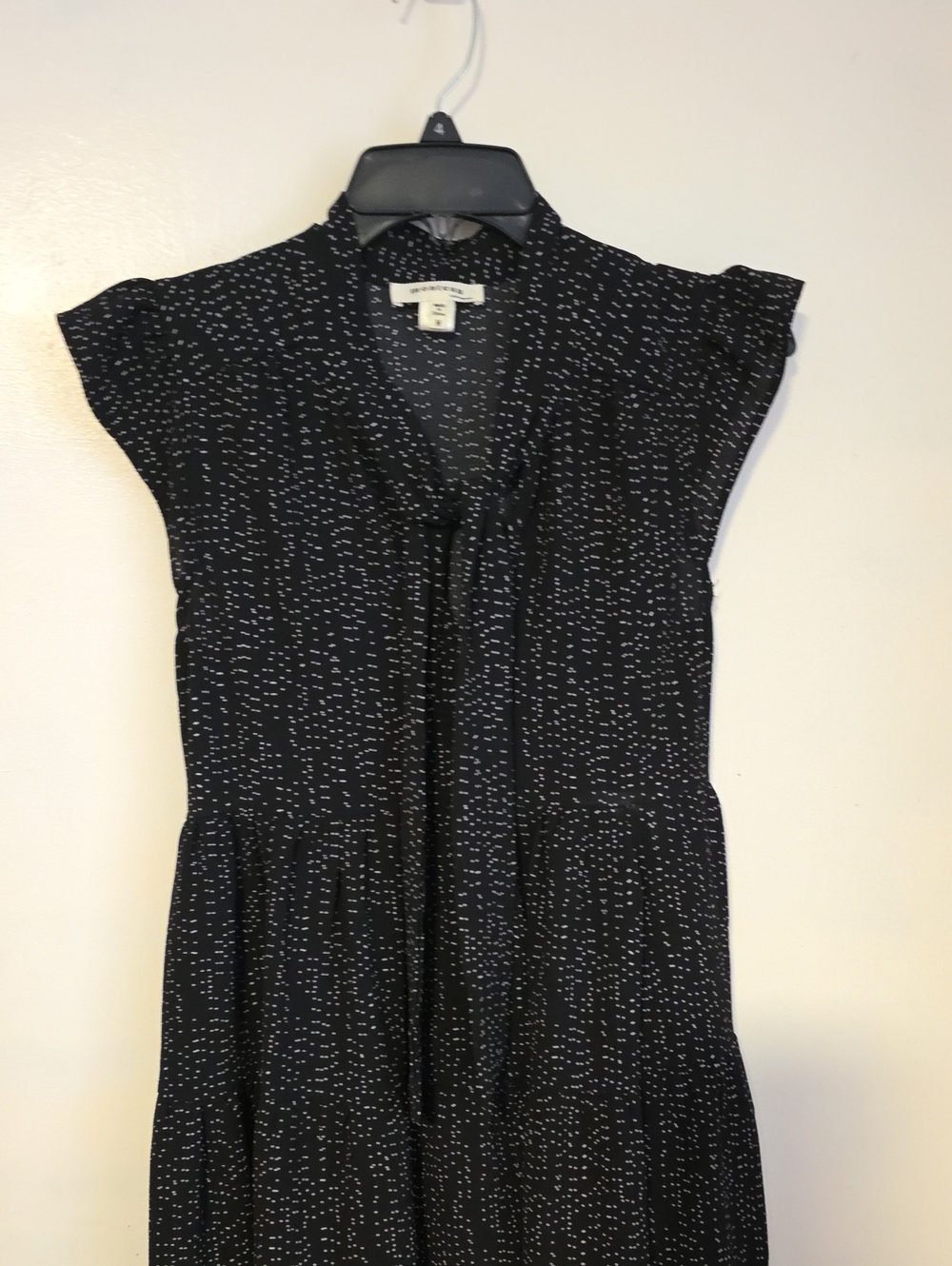 Monteau Black Dress with White Dot Print and V-Neck